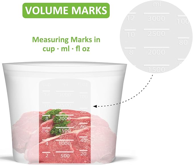 Reusable Storage Bag, 8 Pack 100% Silicone Food Storage Bags Stand Up Zip Lock Bags for Food, Freezer Microwave Oven Dishwasher Safe, 2 X-Large(0.8 Gallon) 2 Medium 2 Small 2 X-Small, Translucent