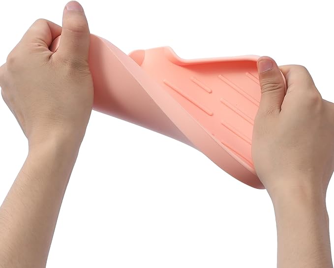 Silicone Bathroom Soap Dishes with Drain Spout-Bathroom and Kitchen Sink Organizer,Sponge Holder,Dish Soap Tray,Perfect for Dispenser,Scrubber,Bottle,Cup on Sink or Counter-Pink 9.6"×5.3"