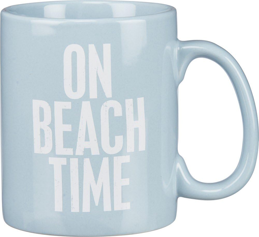 Primitives By Kathy NCUDCK3 21644 Blue Stoneware Coffee Mug, 20 oz., On Beach Time