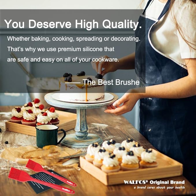 Walfos Silicone Basting Pastry Brush, Heat Resistant Pastry Brush Set, Strong Steel Core and One-Pieces Design, Perfect for BBQ Grill Baking Kitchen Cooking, BPA Free and Dishwasher safe, 2 Pcs (red)