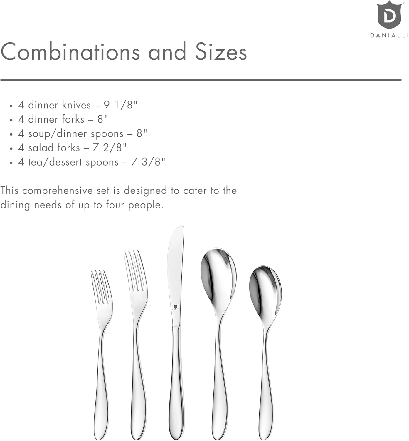 Silverware Set for 4 | 18/10 Stainless Steel Flatware Set | Mirror Finish, Heavy-Duty, Dishwasher Safe, Elegant & Durable, Built to Last (20-Piece, Marettimo)