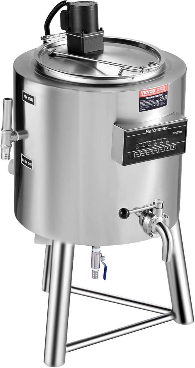 VEVOR Milk Pasteurizer 30L, Commercial Milk Pasteurization Machine, Food Grade 304 Stainless Steel, Professional Pasteurization with Time and Temperature Control, for Milk Juice Yogurt Sterilization
