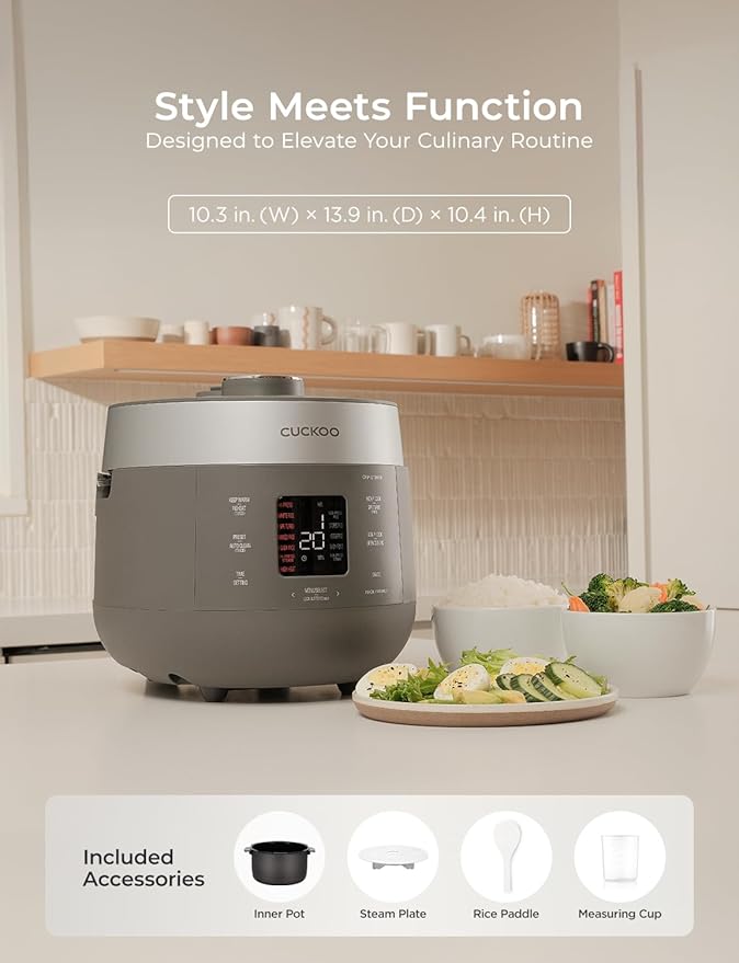 CUCKOO CRP-ST0609FG 6-Cup (Uncooked) / 12-Cup (Cooked) Twin Pressure Rice Cooker & Warmer with Nonstick Inner Pot, 16 Menu Options, 3 Voice Guide, Auto Clean (Gray)