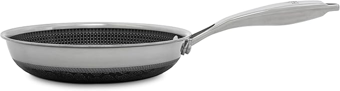 Hell's Kitchen Hybrid 8" Frying Pan, Tri-Clad Stainless Steel and Nonstick Ceramic PFAS Free, no PFOA, no PTFE, no Teflon, Non Toxic Cookware, Metal Utensil Safe, All Cooktops, Oven Safe