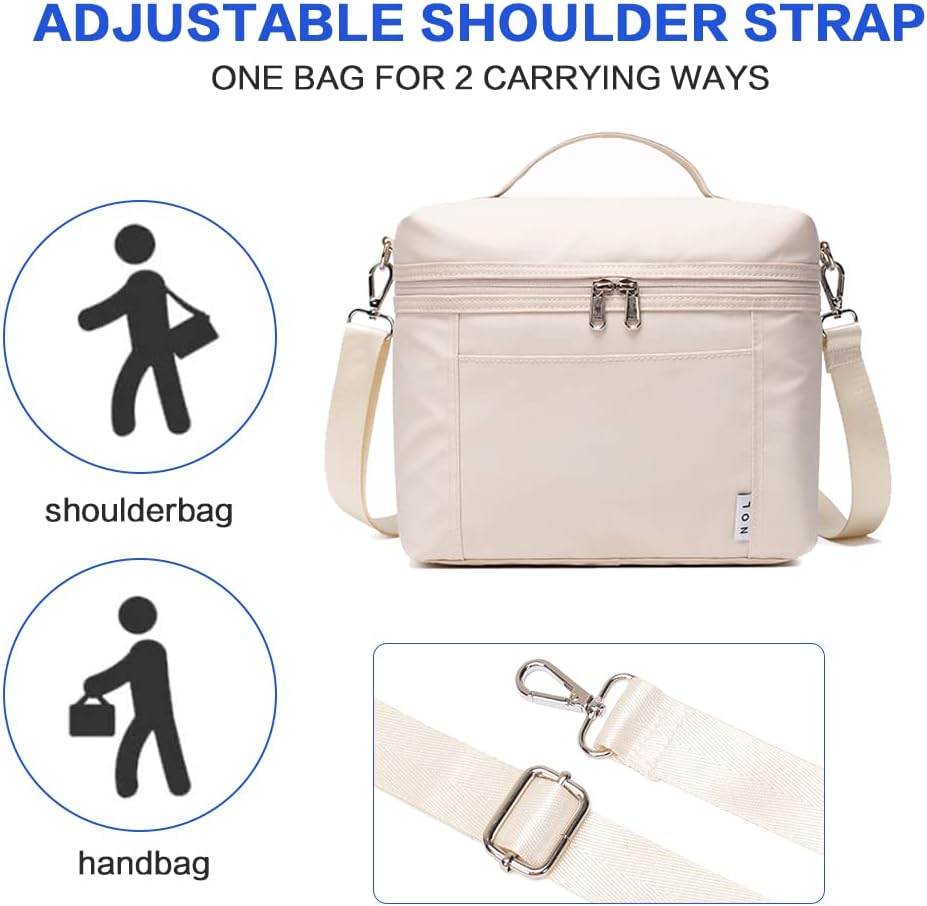 NOL Natural Organic Lifestyle Insulated Lunch Bags for Women Cooler Bag Lightweight Nylon Waterproof Lunch Box For Work(Medium, Cream