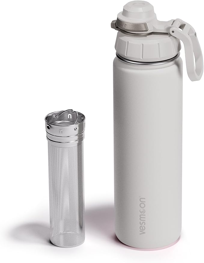 Vessence Tea Infuser Bottle - 24 Oz Insulated Loose Leaf & Fruit Infuser Bottle | Leak Proof with FlowSip Lid