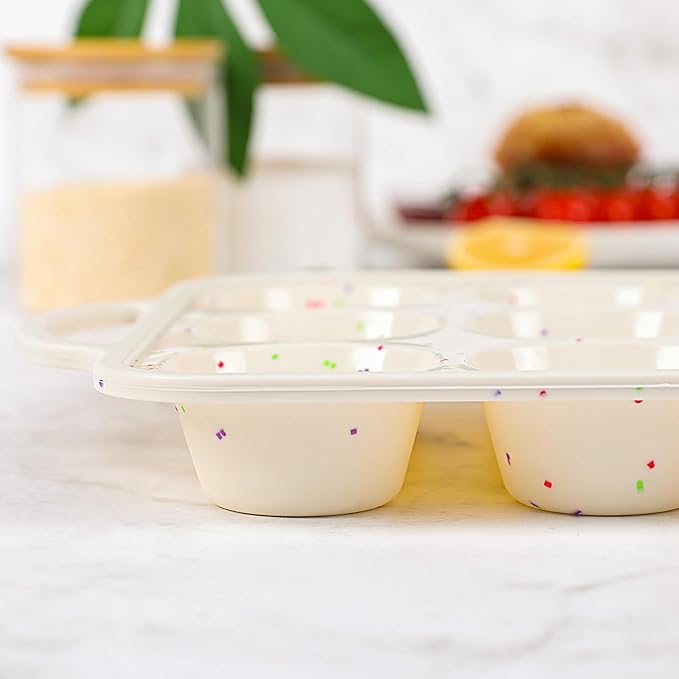 1Pack Silicone Muffin Pan for Baking with Metal Reinforced Frame, 12 Cup Regular Size Cupcake Pan, BPA Free Silicone Muffin Tray, Cupcake Baking Pan Molds for Oven Dishwasher Safe - Cream