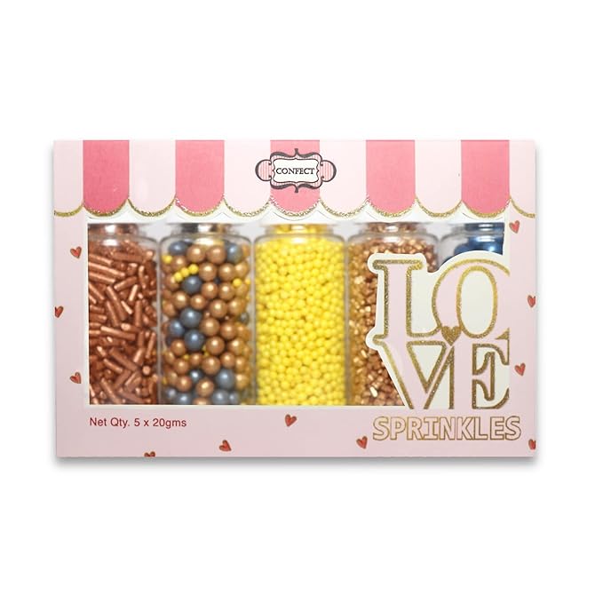 Sprinkles - Confect Sprinkles for Cakes & Cupcakes Decoration Assorted pack of 5 ?Graduation Day Mix Yellow, Copper & Navy Blue Pearl Dragees Copper Jimmies Bronze Sparkling Sugar | Vegan, Gluten-Free, Nut-Free, Soy-Free, Dairy-Free, Palm Oil-Free- 5 Oz