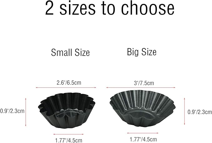 12 Pack Mini Tart Pan, Non-stick Carbon Steel Tart Molds, Pie Mould, Muffin Cupcake Pudding Maker - for Pies, Chinese Tart, Cakes (Size 2.6"x0.9")