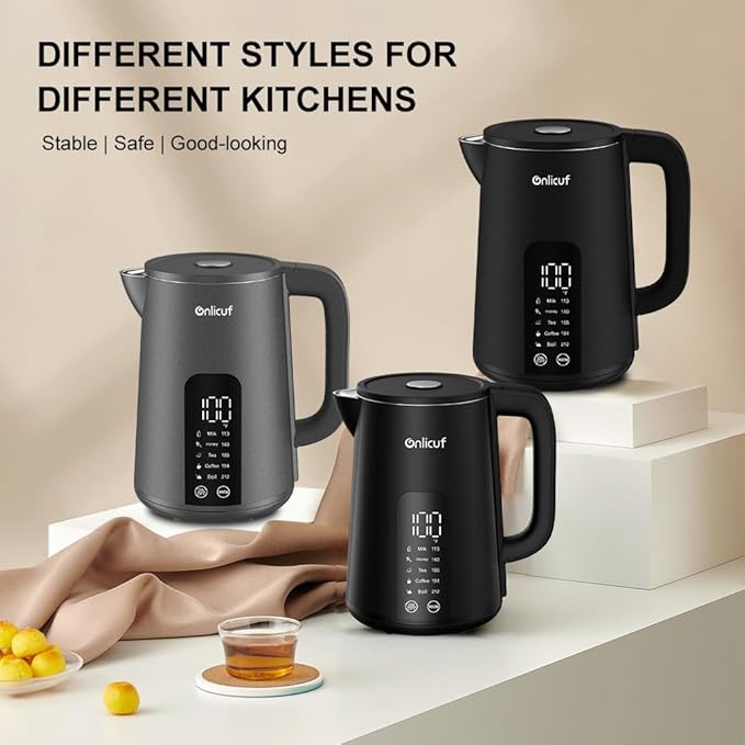 Temperature Control Electric Kettle, Long-term Keep Warm 304 SS Interior 1.7 L Electric Tea Kettle & Hot Water Boiler with Real Time Display,Auto-Off & Boil-Dry Protection, BPA Free