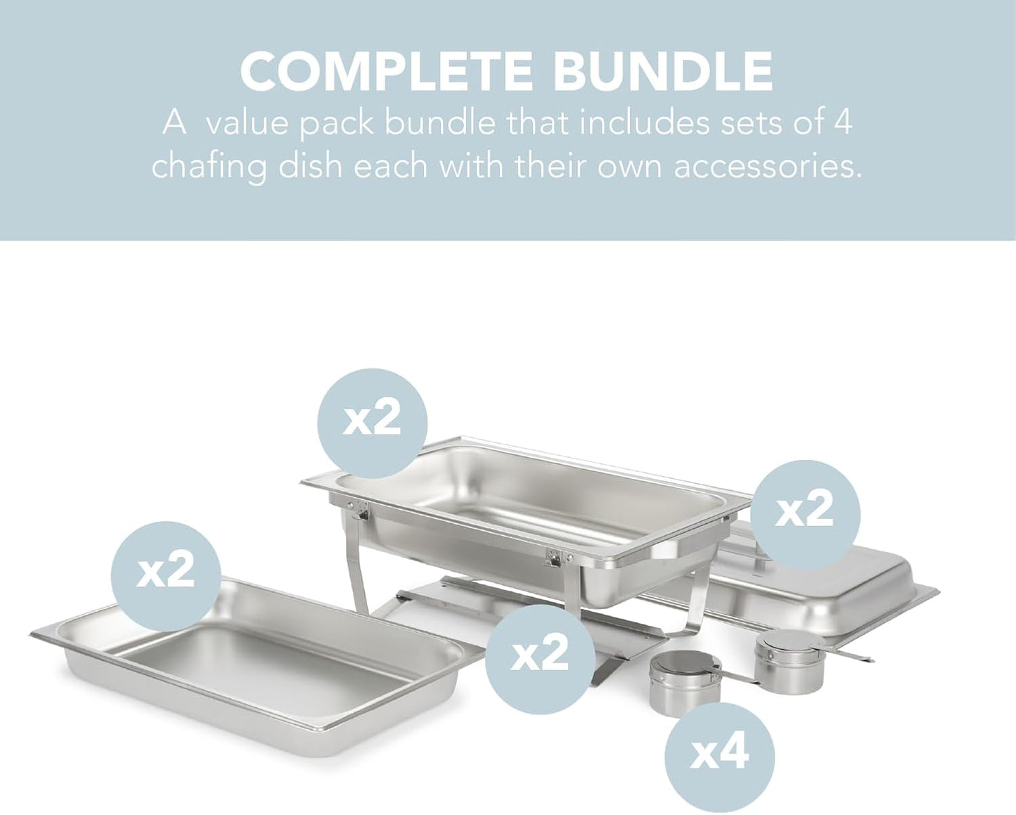 70012-Gray 2 Pack 8QT Chafing Dish High Grade Stainless Steel Chafer Complete Set, 8 Qt, Alpine Gray Handle