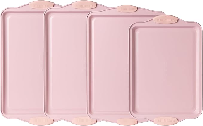 Country Kitchen Nonstick Stackable Bakeware Set - Heavy Duty, Durable, Easy Release Baking Set, Pink, 4 Pcs