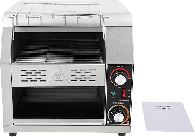 300 Slices/H Commercial Electric Conveyor Toaster Stainless Steel Bread Toaster For Bagel Burgers Bun Baked Food, 1900W Heavy Duty Restaurant Bakery