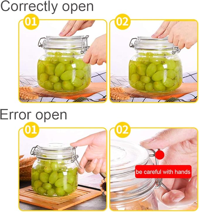 Kingrol 4 Pack 34 Ounces Glass Jars, Wide Mouth Storage Canister Jars with Bail and Trigger Clamp Lids for Pickling, Preserving, Canning, Dry Food Storage