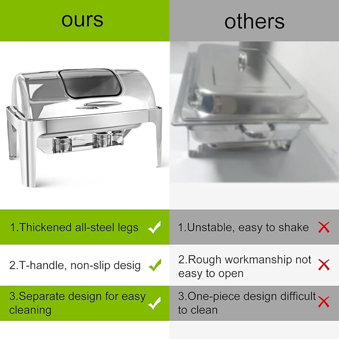 Rectangular Roll Top Chafing Dish Buffet Set, Catering Food Warmer for Parties, Half Full Size & 3 Party-Size Chafing Server Dish, 14QT Water Pan for Birthday Party Thanks Giving New Year Party