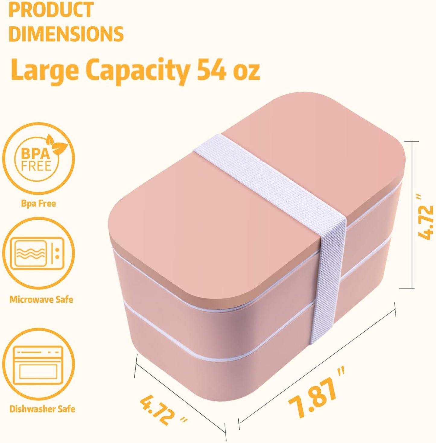 Bento Box with Lunch Bag Microwavable All-in-One Meal Prep Compartment Lunch Containers with Utensils Leak Resistant Lunch Box with Sauce Container 60oz Pink