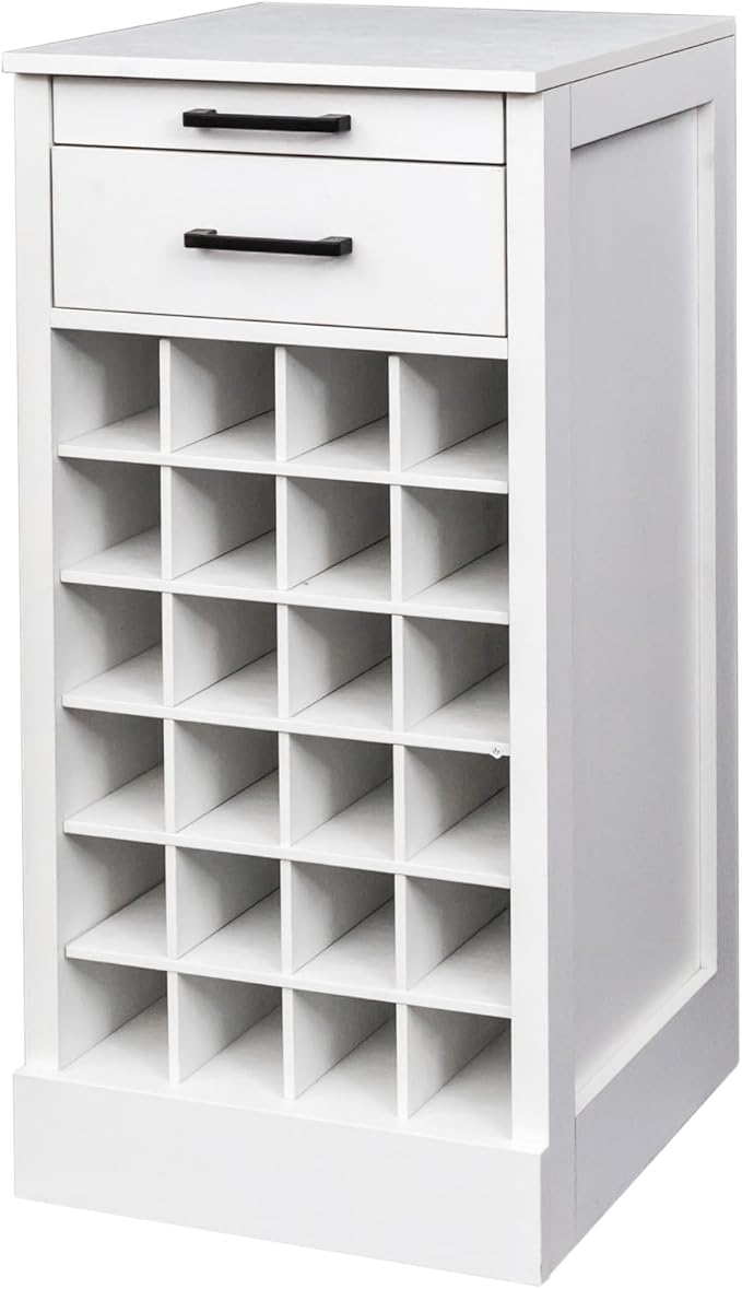 WERSMT 6-Tier Wine Rack Freestanding Floor with 2 Drawers, 24 Bottles Wood Wines Racks Counter for Small Space, Farmhouse Stackable Modular Wine Bottle Holder Rack, White