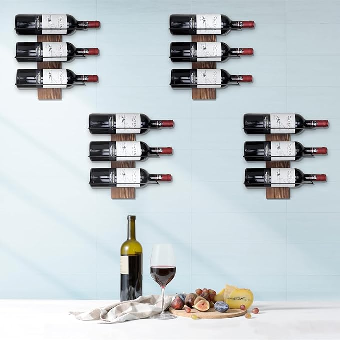 Wine Rack Wall Mounted, Wall Wine Rack for 9 Wine Bottles, Wood Wine Racks for Wall, Wall Mounted Wine Rack for Bar, Cellars, Kitchen, Dining Room