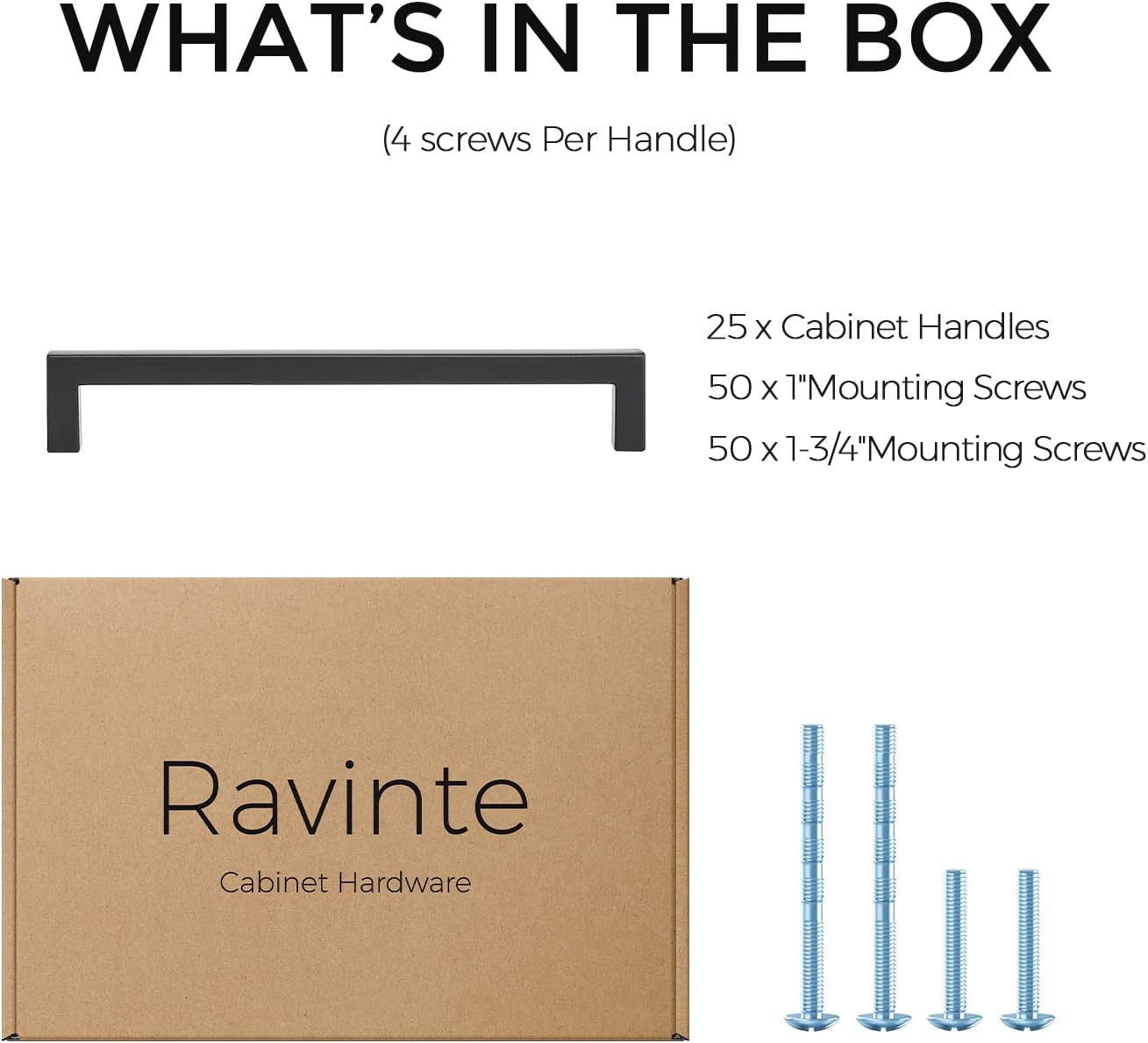 Ravinte 25-Pack Black Matte Slim Square Bar Drawer Handles - 6-1/4in Center to Center Kitchen Cabinet Hardware