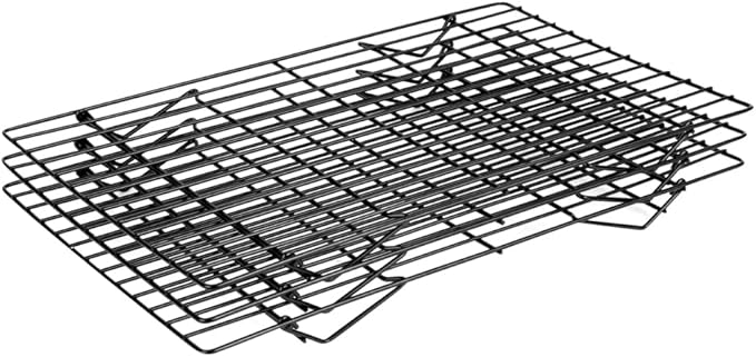 Restaurantware Met Lux 15.7 x 9.8 x 8.3 Inch Wire Baking Rack Set 1 Stackable Oven Wire Rack Set - 3-Tier Design Oven-Ready Up To 392F Black Iron Cooling Rack Set With Collapsible Feet