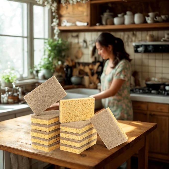 bioGo 24 Pack Biodegradable Kitchen Sponges - Eco-Friendly, Compostable, Natural Cellulose Dish Sponge - Biodegradable - Kitchen