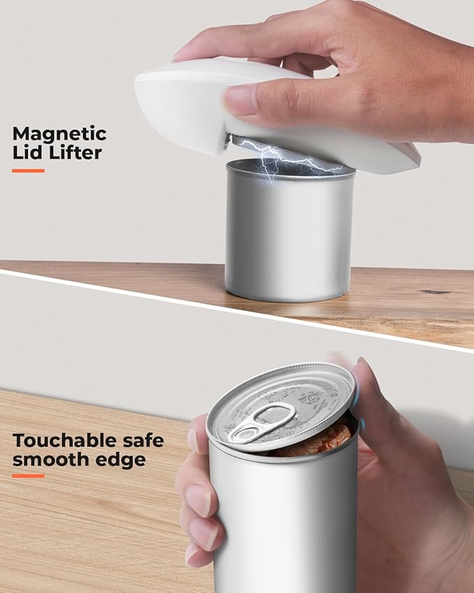 Ultrablde SE - USB Rechargeable Electric Can Opener for Kitchen for Seniors with Arthritis- Cordless Battery Powered Automatic, Side Cut, Smooth Edge, Handsfree, for Small or Large Cans, White