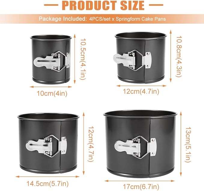 4Pcs Premium Springform Pan Nonstick - Cheesecake Pan With Removable Bottom - No Need For Parchment Paper - Spring Form For Baking - Leak-Proof Cake Pan (Black)