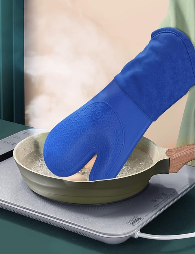 sungwoo Silicone Oven Mitts, Heat Resistant Oven Gloves with Quilted Liner Non-Slip Textured Grip Perfect for BBQ, Baking, Cooking and Grilling - 1 Pair 13.8 Inch Royal Blue