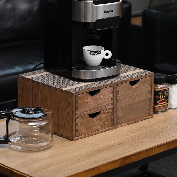 Coffee Pods Storage Drawer Holder for Capsules - Multi Functional Desk Organizer Drawers For K-Cup Coffee Maker Brew - Kitchen Mini Wooden Box Chest Sideboard Counter Organization CF2D3C Dark