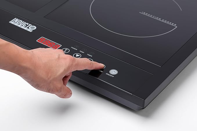 Homewell Inducto Dual Induction Cooktop Countertop Burner, Portable Electric Cooktop with Two Heating Zones, Energy-Efficient Countertop Stove, Easy-to-Clean Glass Surface, Black 1800W