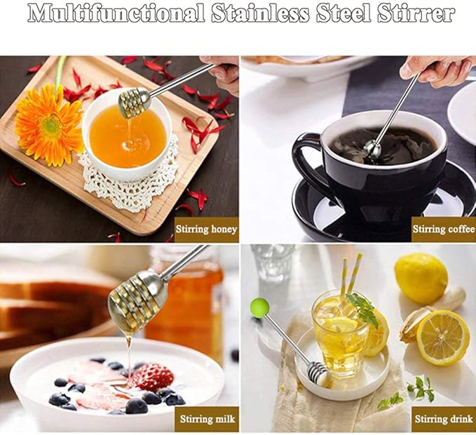 Stainless Steel Honey Dipper Stick 6.3 Inch Honey Wand Server for Honey Pot Dispense Drizzle Honey, Wedding Party Favors, Baby Shower (Green)