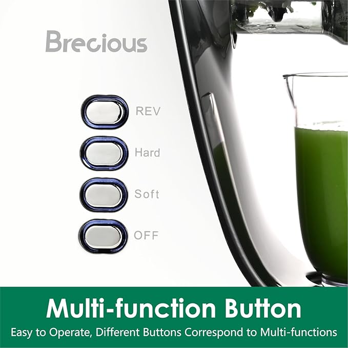 Slow Masticating Juicer,Brecious Cold Press Juicers with 2 Speed Modes & Quiet Motor,Juicers Machines Vegetable and Fruit with Reverse Function,Celery Juicer,BPA-Free,Easy to Clean (White)