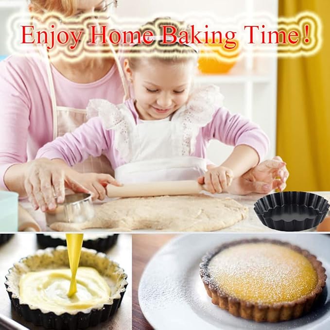DATANYA 16 Pack Mini Tart Pans 4 Inch with Removable Bottom Round Nonstick Quiche Pan, Heavy Duty Fluted Side Tart Molds for Pies, Mousse Cakes, Dessert Baking
