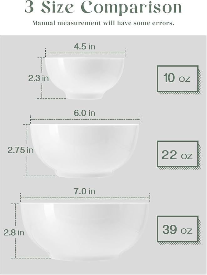 DOWAN 22 OZ White Ceramic Bowls Set of 4 - Perfect for Soup Bowls for Kitchen, Cereal Bowl, Ramen Bowl, Microwave Safe for Oatmeal, Fruit,Salad and Rice Bowl - Dishwasher & Microwave Safe