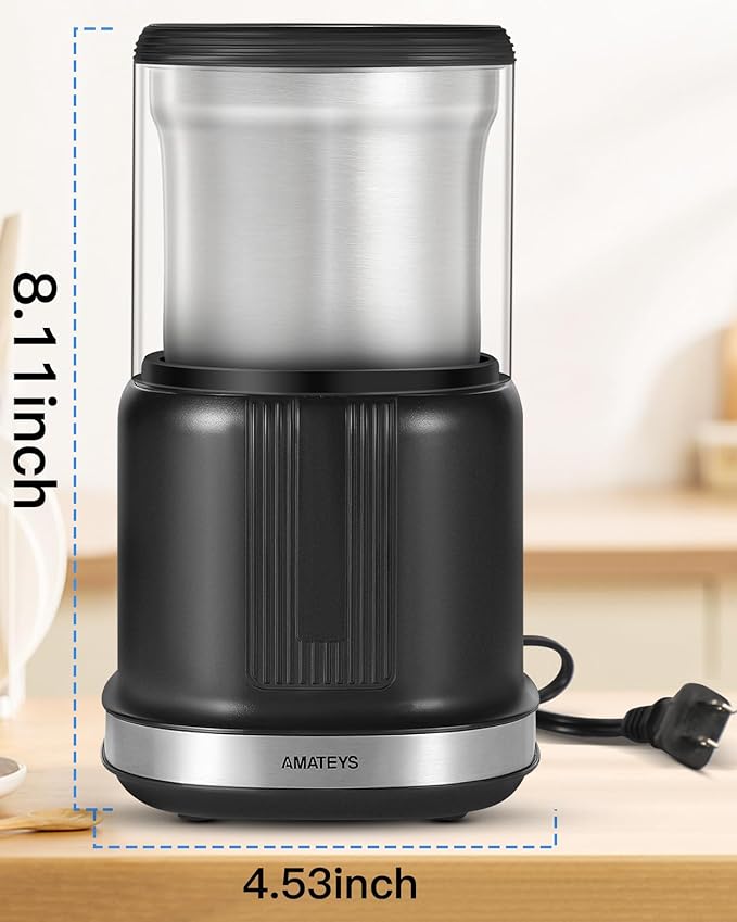 Electric Coffee Grinder,250W Powerful Motor Kichen Grinder,Quite Home Machine with 75g Coffee Bean Capacity,for Beans Spices Nuts Grians Herbs,Stainless Steel and Black