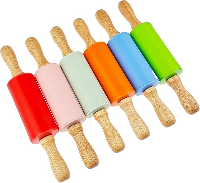 6 Pack Small Rolling Pin for Kids, Kids Rolling Pin for Home Kitchen (6 colors) (9 Inch)