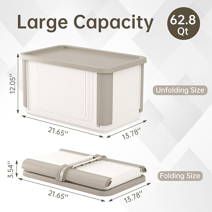 HAIXIN Collapsible Storage Bins with Lids 4 Pack - 62.8 QT Foldable Closet Storage and Organizer Plastic Stackable Storage Box for Home Garage Office Craft