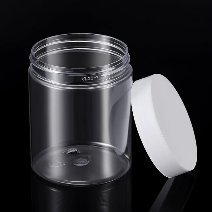 SATINIOR 6 Pack 10 oz Plastic Jars Containers with Lids Wide-mouth Refillable Leakproof Reusable Round Empty Jars for Travel Cosmetic Dry Food Spice Candy Cookie Home Kitchen Organizing(White)