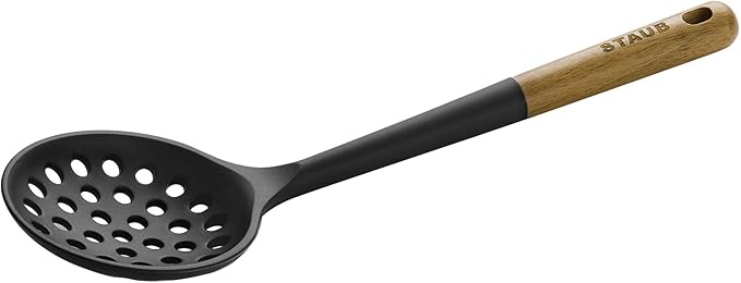 STAUB Skimmer Spoon, Perfect for Straining or Lifting Meat and Veggies from Broth, Durable BPA-Free Matte Black Silicone, Safe for Nonstick Cooking Surfaces
