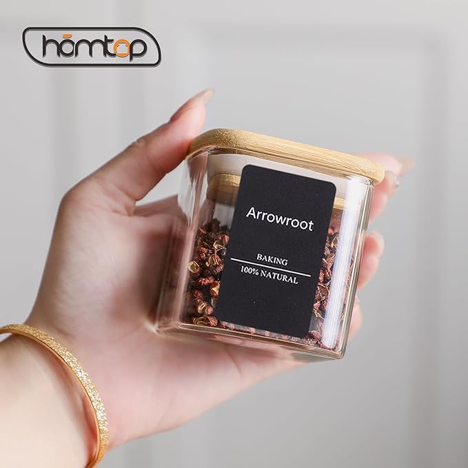 24Pcs 4oz Spice Jars with 275 Labels, Small Seasoning Glass Container Empty Organizer with Bamboo Lid Set for Pepper, Salt, Sugar