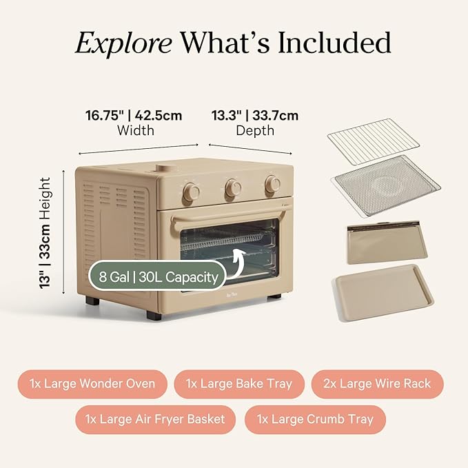 Our Place Large Wonder Oven | 6-In-1 Toxin-Free Air Fryer & Toaster with Steam Infusion | Family-Sized 32QT, 1700W Countertop Design | Includes Bake Tray, Fryer Basket, Large Racks | Steam