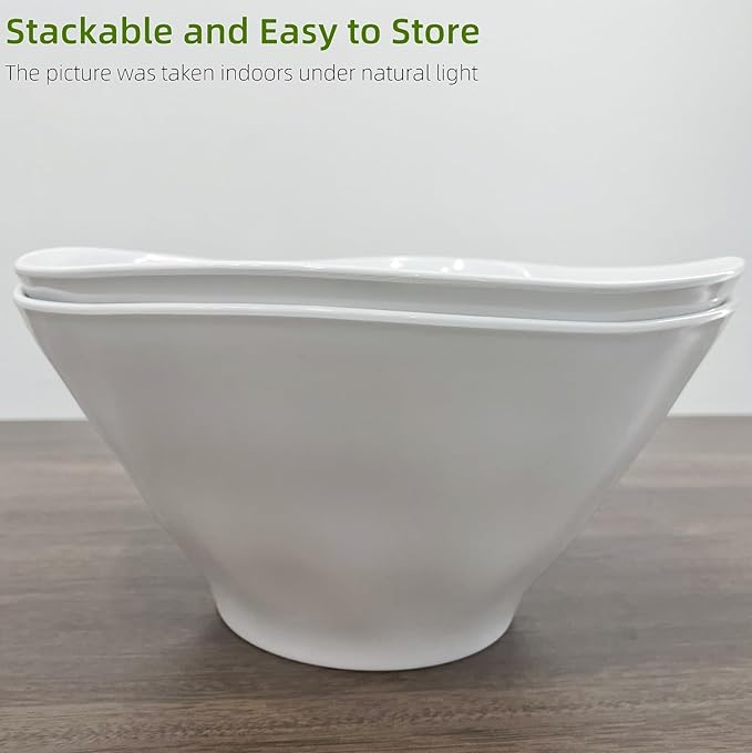 Qxbekmor 10" Salad Bowls, 114 oz. Unbreakable Plastic Serving Bowls for Salads, Fruits, Entertaining, Dinner Parties, Microwave & Dishwasher Safe, BPA-free, Set of 2