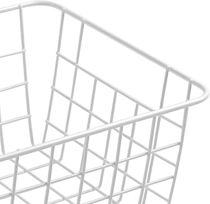 11" Upright Freezer Storage Baskets, White Wire Storage Bins Small Bakset for Freezer, Pantry, Bathroom Organizing, Set of 4