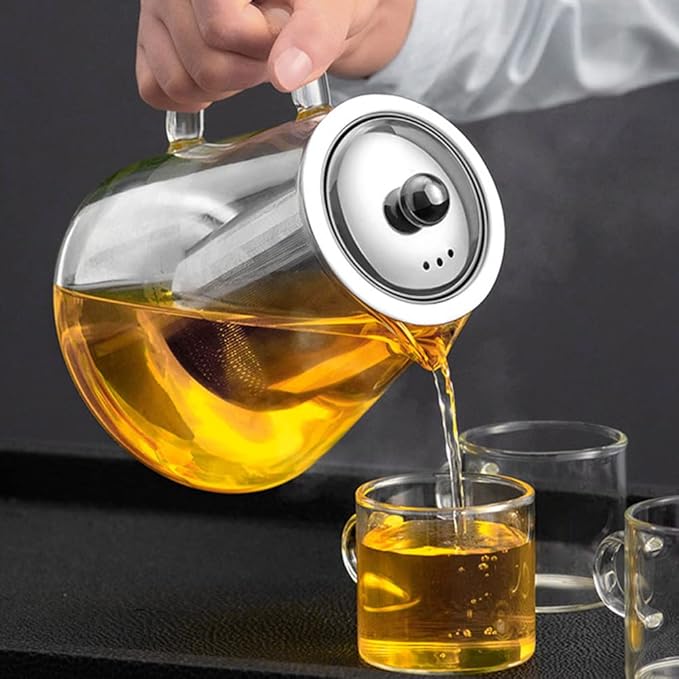 Glass Teapot (32oz/950ml) MJZQCD with Removable Stainless Steel Infuser,Glass Tea Pot transparent Stovetop tea Kettle,Blooming and Loose Leaf Tea Maker,Microwave & Dishwasher Safe