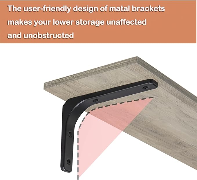 DINZI LVJ Long Wall Shelves, 23.6 Inch Wall Mounted Shelves Set of 2, Easy-to-Install, Wall Storage Ledges with Sturdy Metal Brackets for Living Room, Bathroom, Bedroom, Kitchen, Gray Wash