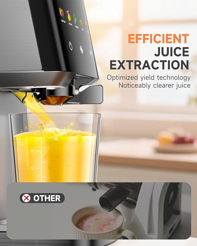 VCK Cold Press Juicer - Large 5.12" Feed Chute, Easy to Clean, Slow Masticating for Nutrient Retention, Quiet 250W Motor, High Juice Yield, Leakproof - Fruits, Vegetables & Leafy Greens