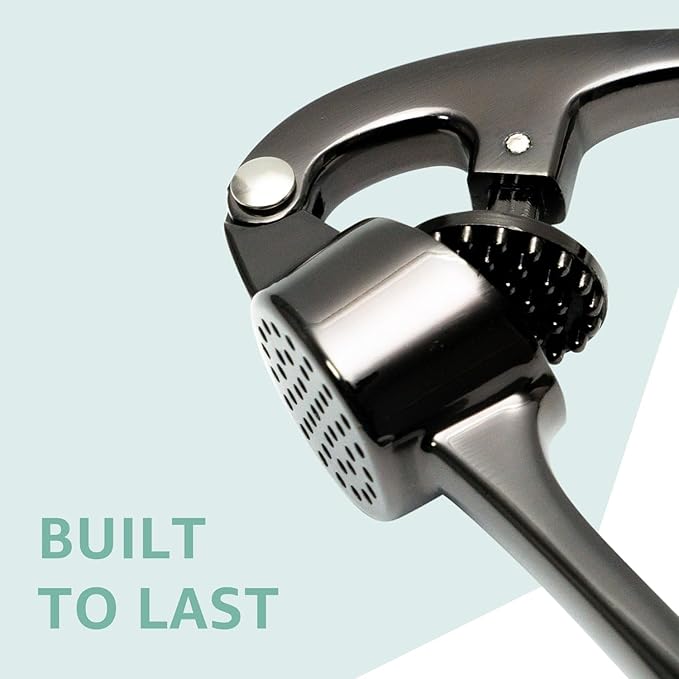 GD Garlic Press Crusher Mincer Tool - Stainless Steel Garlic Press, Dishwasher Safe & Rust Proof, Easy-Squeeze Garlic Crusher with Ergonomic Handle - Includes Silicone Peeler & Brush (Black)