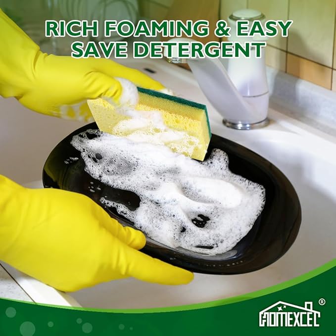 HOMEXCEL Sponges Kitchen 12pcs, Heavy Duty Sponges for Dishes, Scrub Cleaning Sponge for Non-Coated Cookware, Dishes, Pots, Pans, Dual Sided Dish Sponge for Kitchen, Household, Bathroom and More