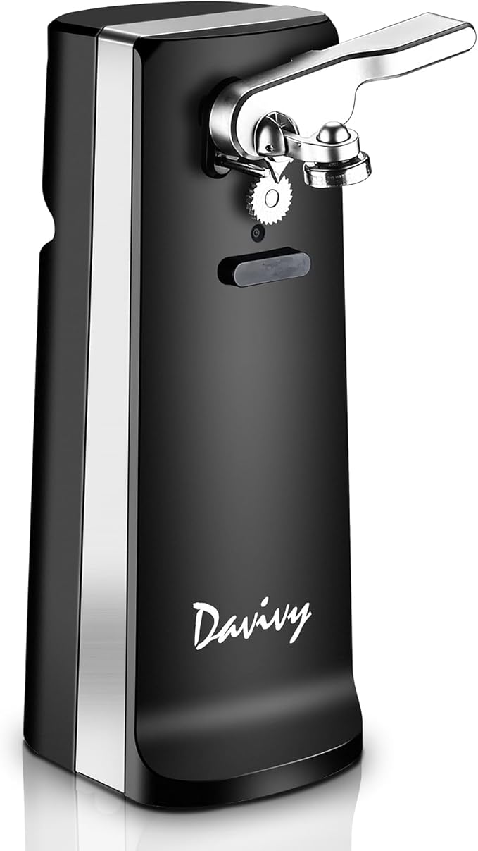 Davivy Electric Can Opener,Stainless Steel Tall Automatic Can Opener, Knife Sharpener and Bottle Opener (Black)