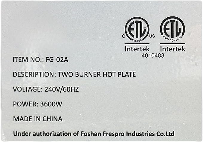 Commercial Double Hot Plate, 3600W Electric Burner, 9-inch Cast Iron Plates, 6 Heat Settings, Stainless Steel Construction FG-02A ETL